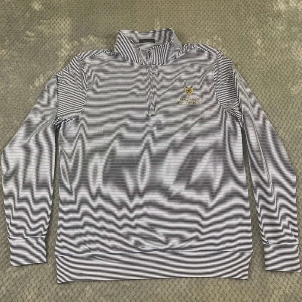 Turtleson Mens Medium 1/4 Zip Pullover Navy White Striped Broadmoor Invitation